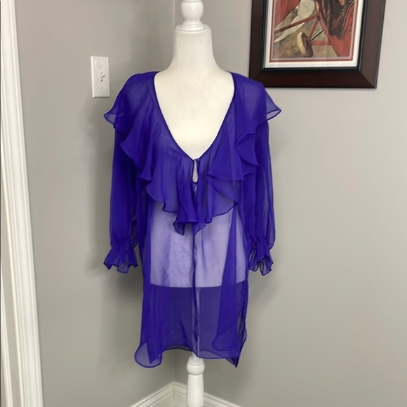 Victoria's Secret Other - Victoria's Secret Sheer Sexy Lingerie Cover up long sleeve Ruffle Vintage 90s